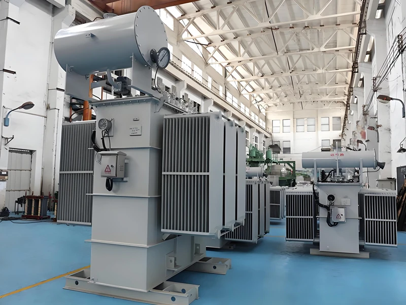 Oil-immersed transformers inside the factory workshop