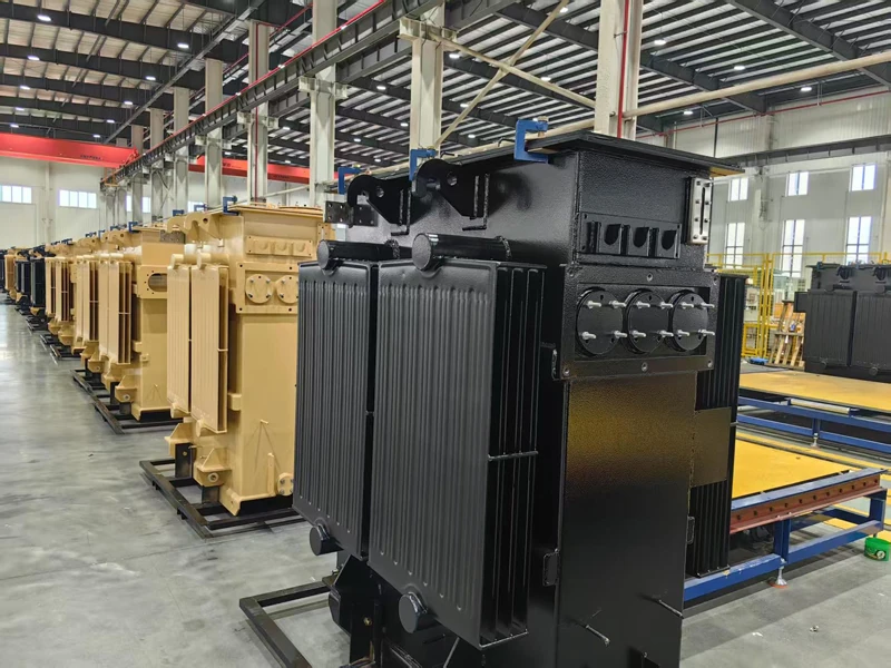 Assembled transformer units inside the workshop