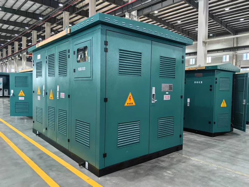 Compact transformer substation units in the workshop