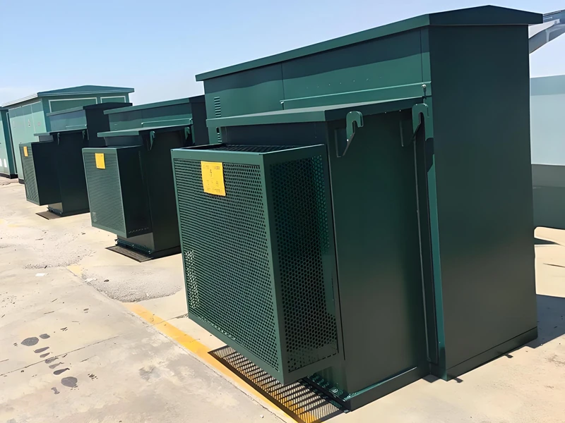 Compact substation units in the factory yard