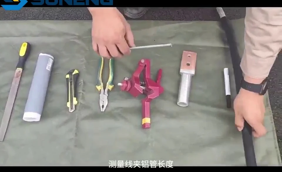 Tools and copper-aluminium terminal prepared for installation