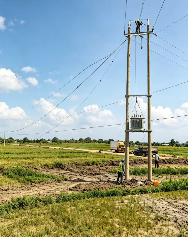 Rural grid construction work in Geita Region, Tanzania