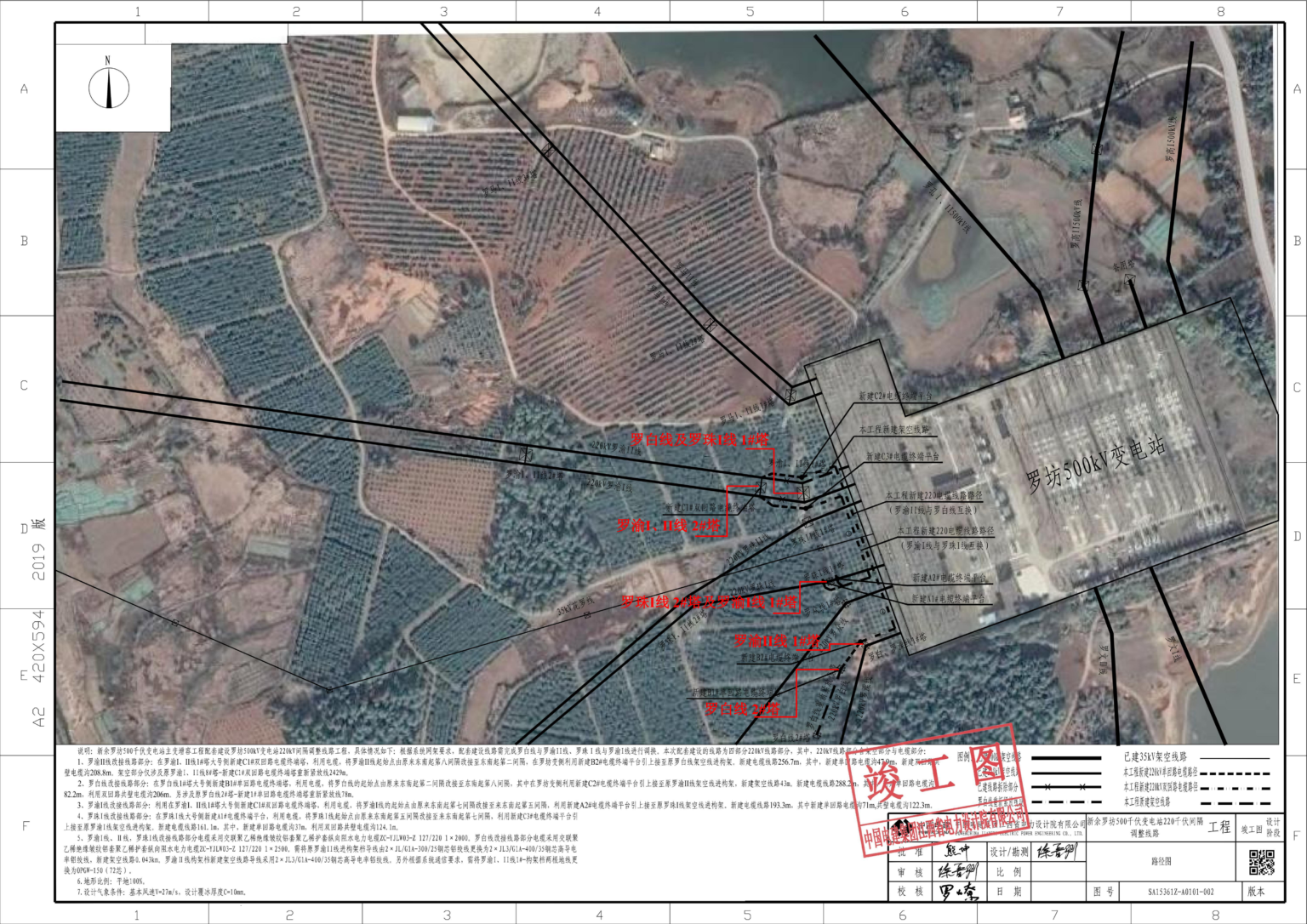220 kV bay-reconnection line routes - completion-stage drawing (source PDF p. 51)