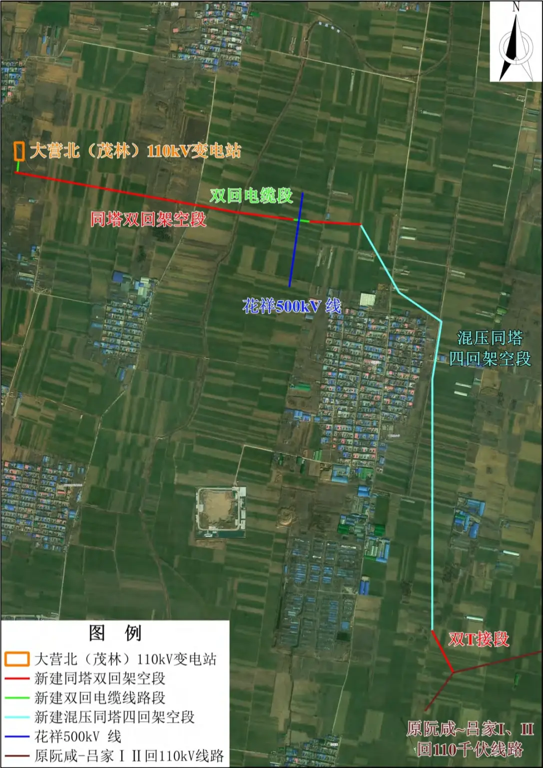 Maolin 110 kV connection: overhead, cable and shared-tower sections