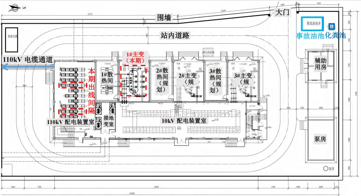 Maolin station layout and the installed No. 1 transformer