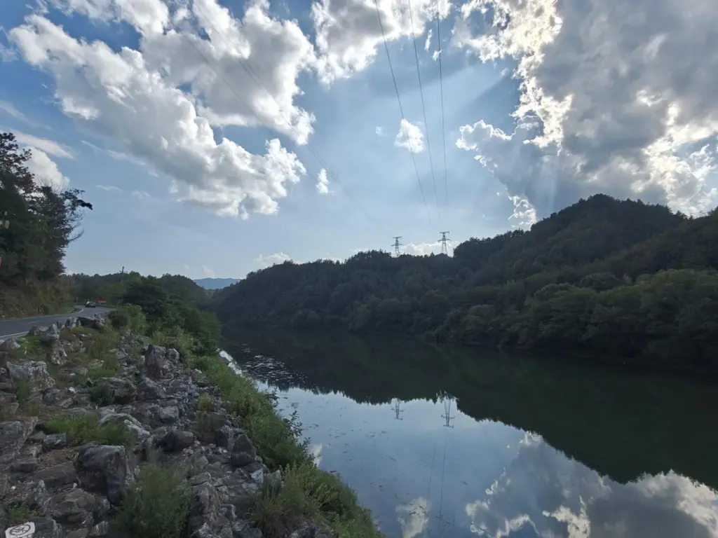 Yeao and Ningao overhead line spans across the river corridor