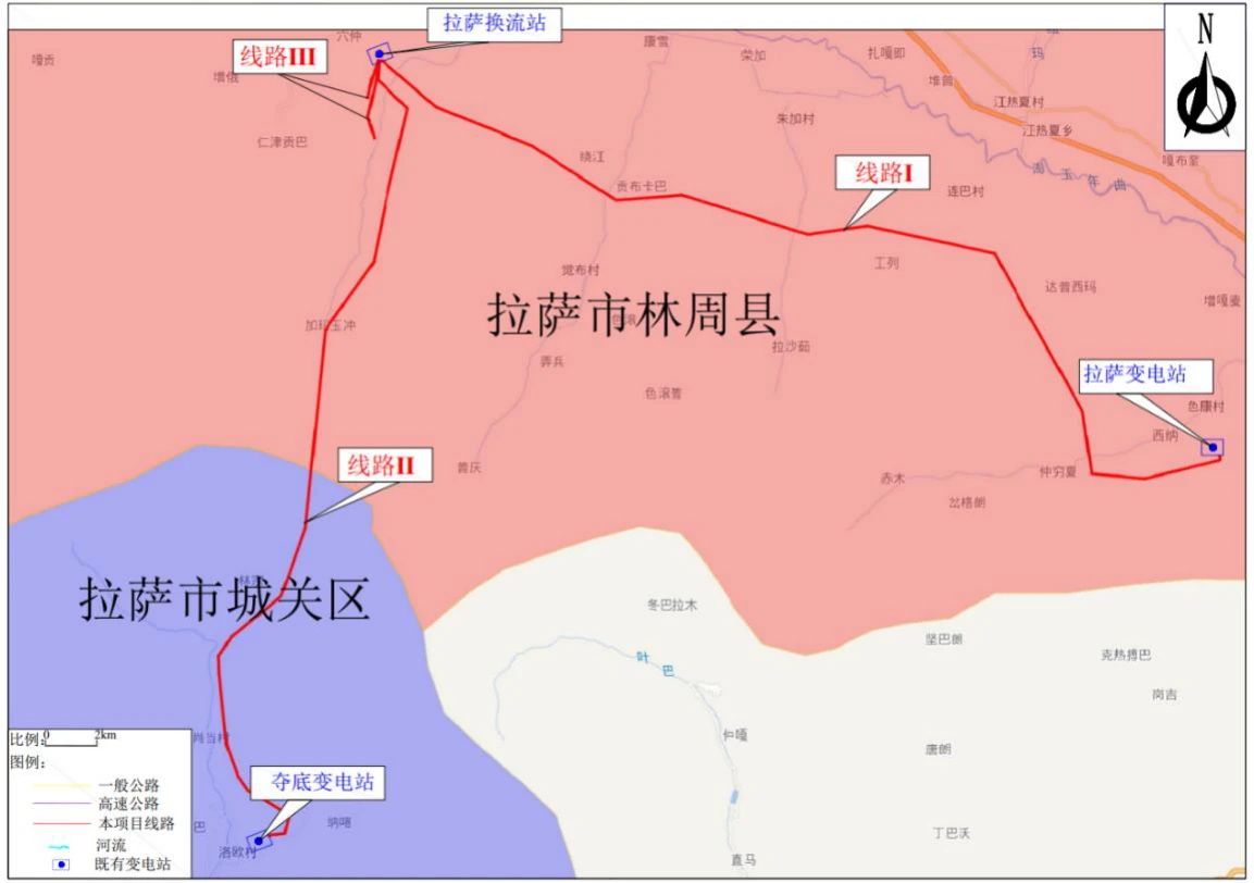 Overview of the 220 kV connections around Lhasa converter station
