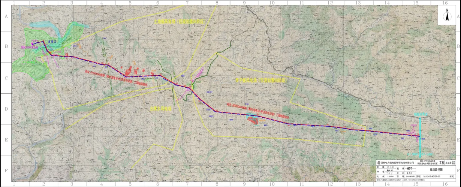 Zhaohua-Bazhong 500 kV double-circuit line route