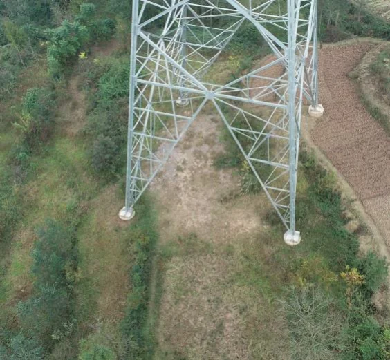 Aerial view of a tower foundation on sloping ground