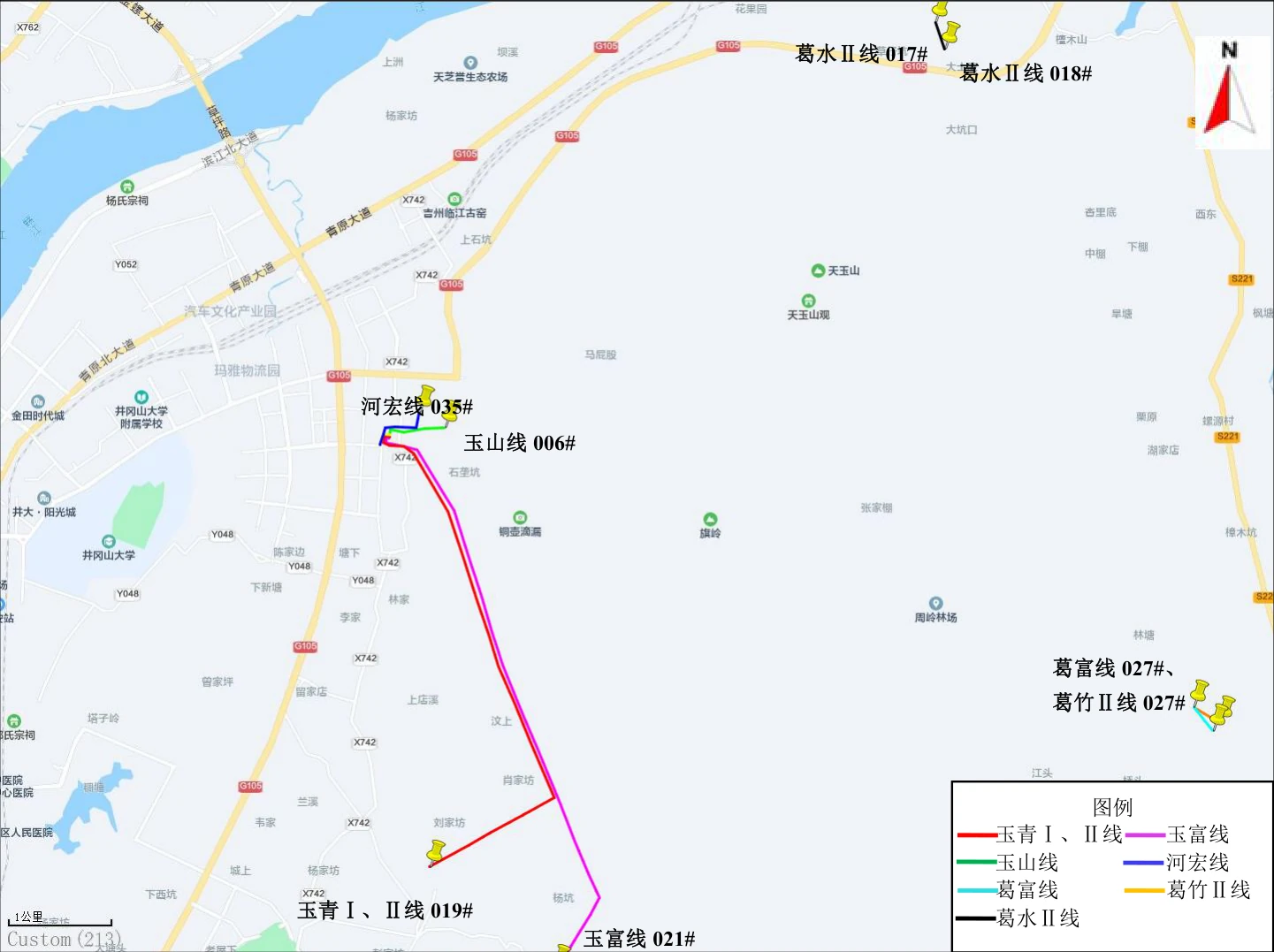 Tianyu 110 kV outgoing lines and reconnection locations